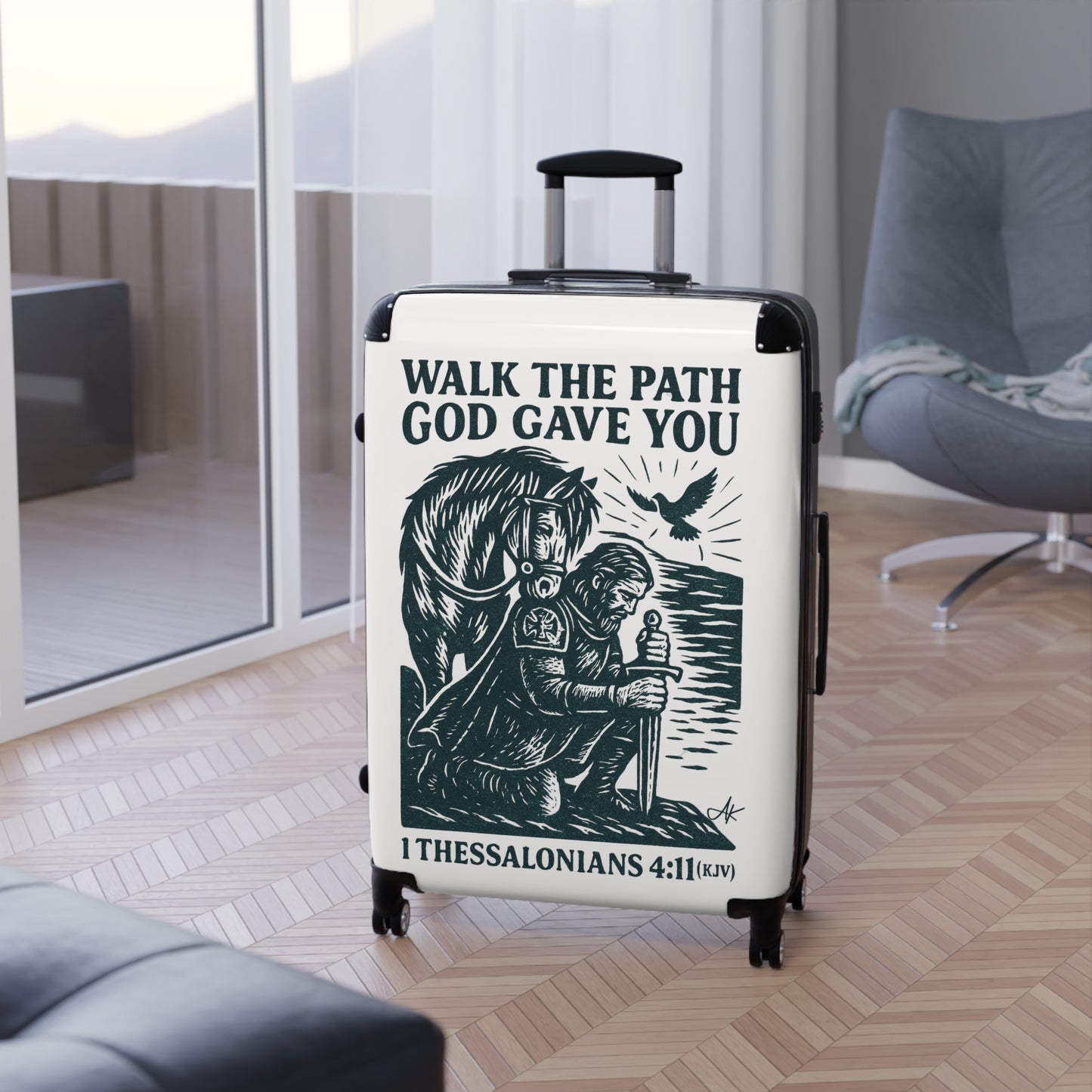 "1 Thessalonians 4:11 (KJV), Suitcases (Porcelain White)