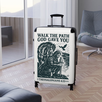 "1 Thessalonians 4:11 (KJV), Suitcases (Porcelain White)