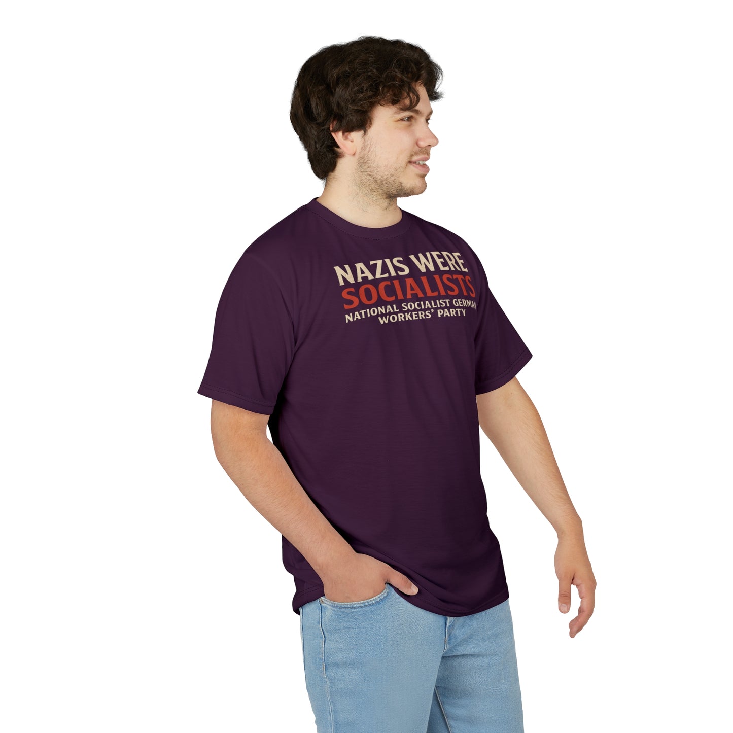 "Nazis were Socialists", Unisex T-shirt (Synallactida Purple)