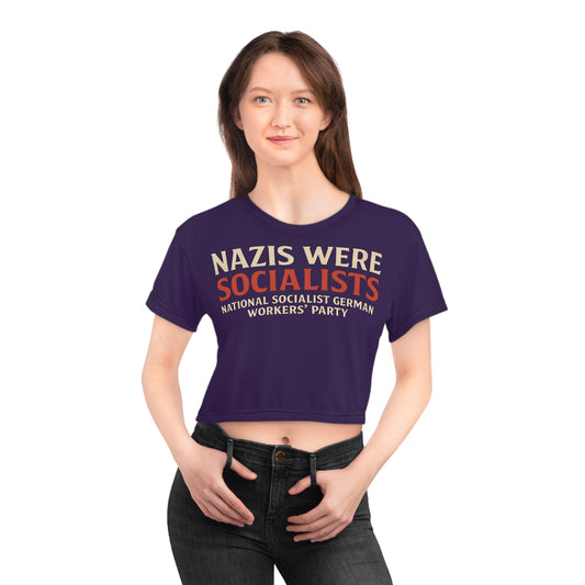 "Nazis were Socialists", Wearable Pattern Art Crop Tee (Russian Violet)