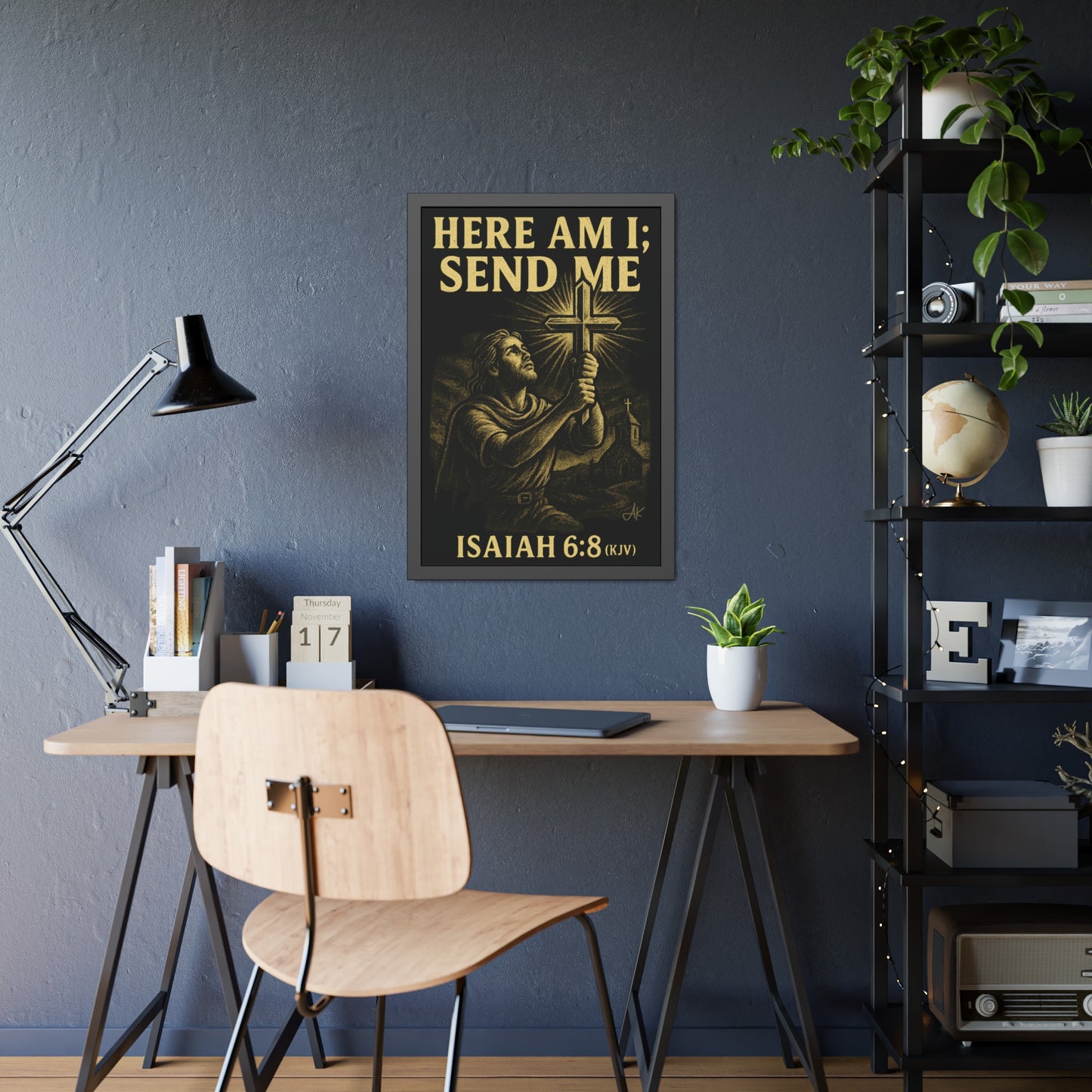 "Isaiah 6:8 (KJV)", Framed Paper Poster (Shadow Black)