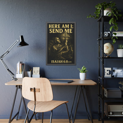 "Isaiah 6:8 (KJV)", Framed Paper Poster (Shadow Black)