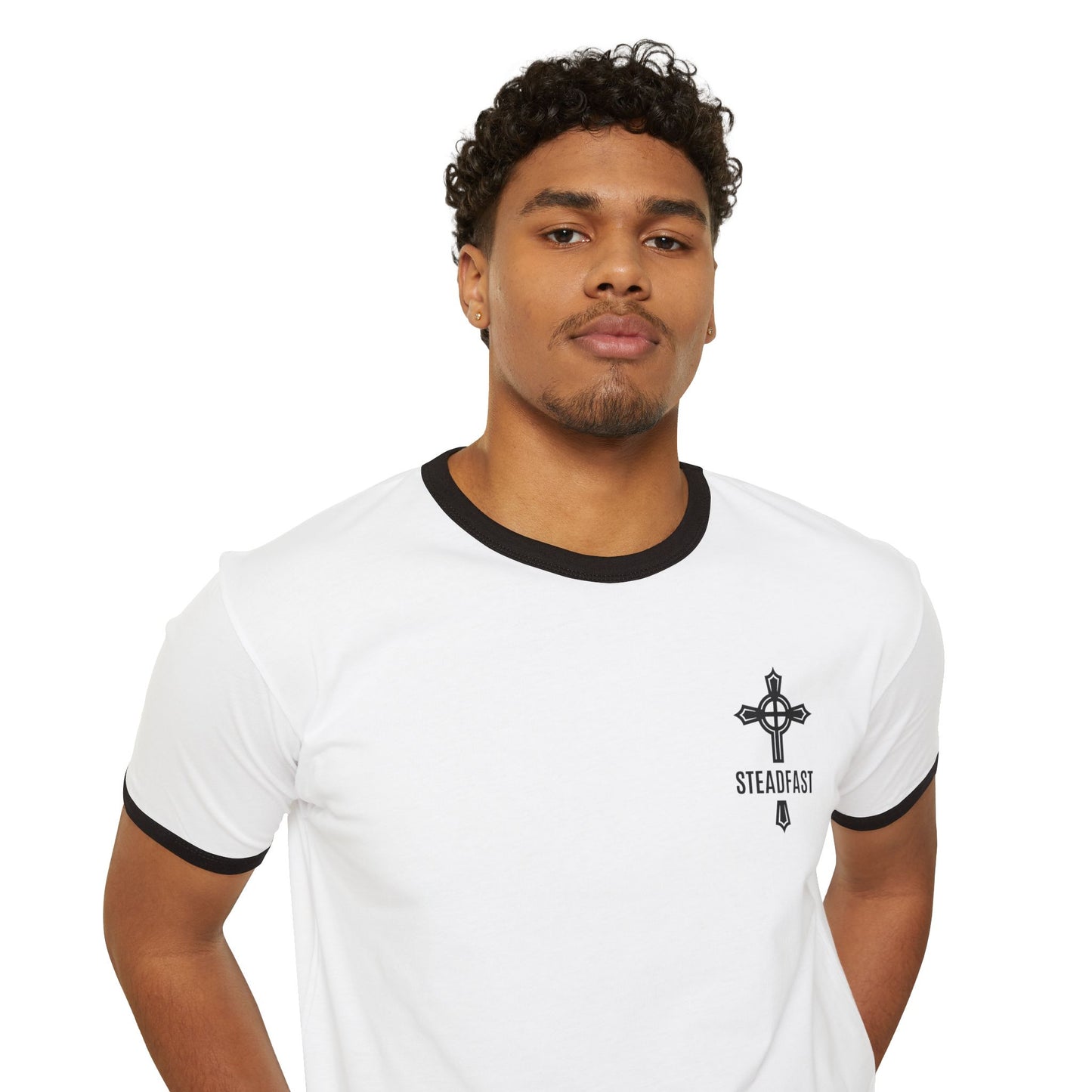 "Steadfast Cross", Unisex Cotton Ringer T-Shirt