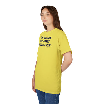 "Intelligent Conversation", Unisex T-shirt (Corn Yellow)