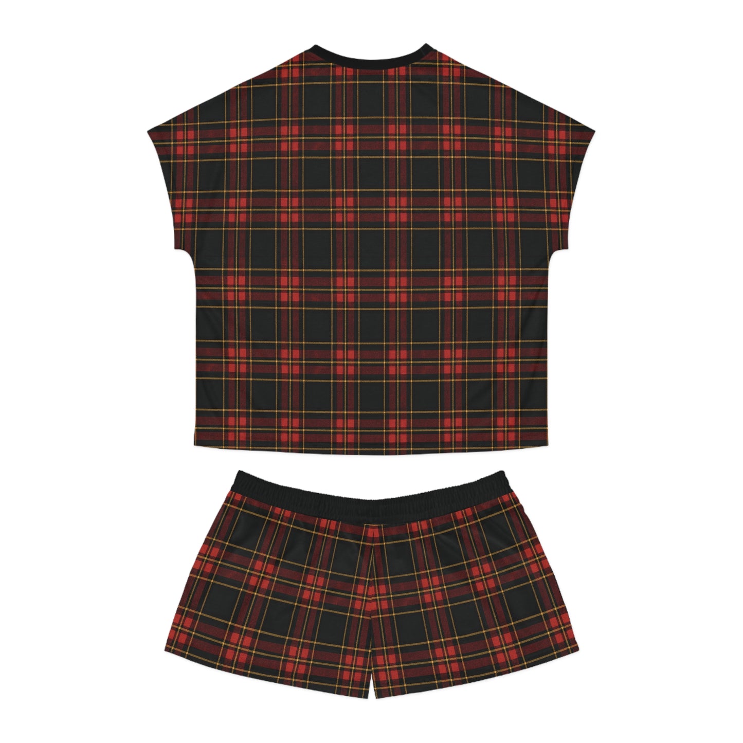 "Kilmor Gallóglach Tartan", Women's Short Pajama Set (Black Collar & Waist)