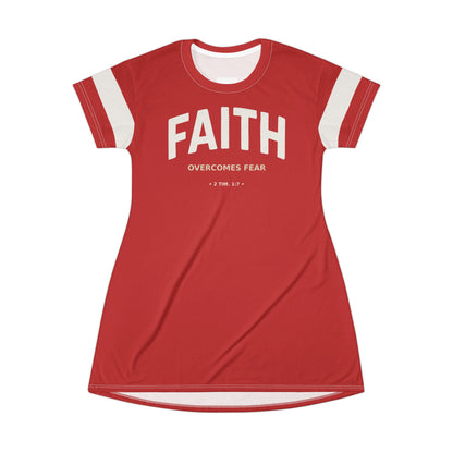 "Faith Overcomes Fear", T-Shirt Dress (Light Cherry Red)