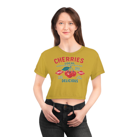 "Delicious Cherries", Crop Tee (Forgelight Gold)