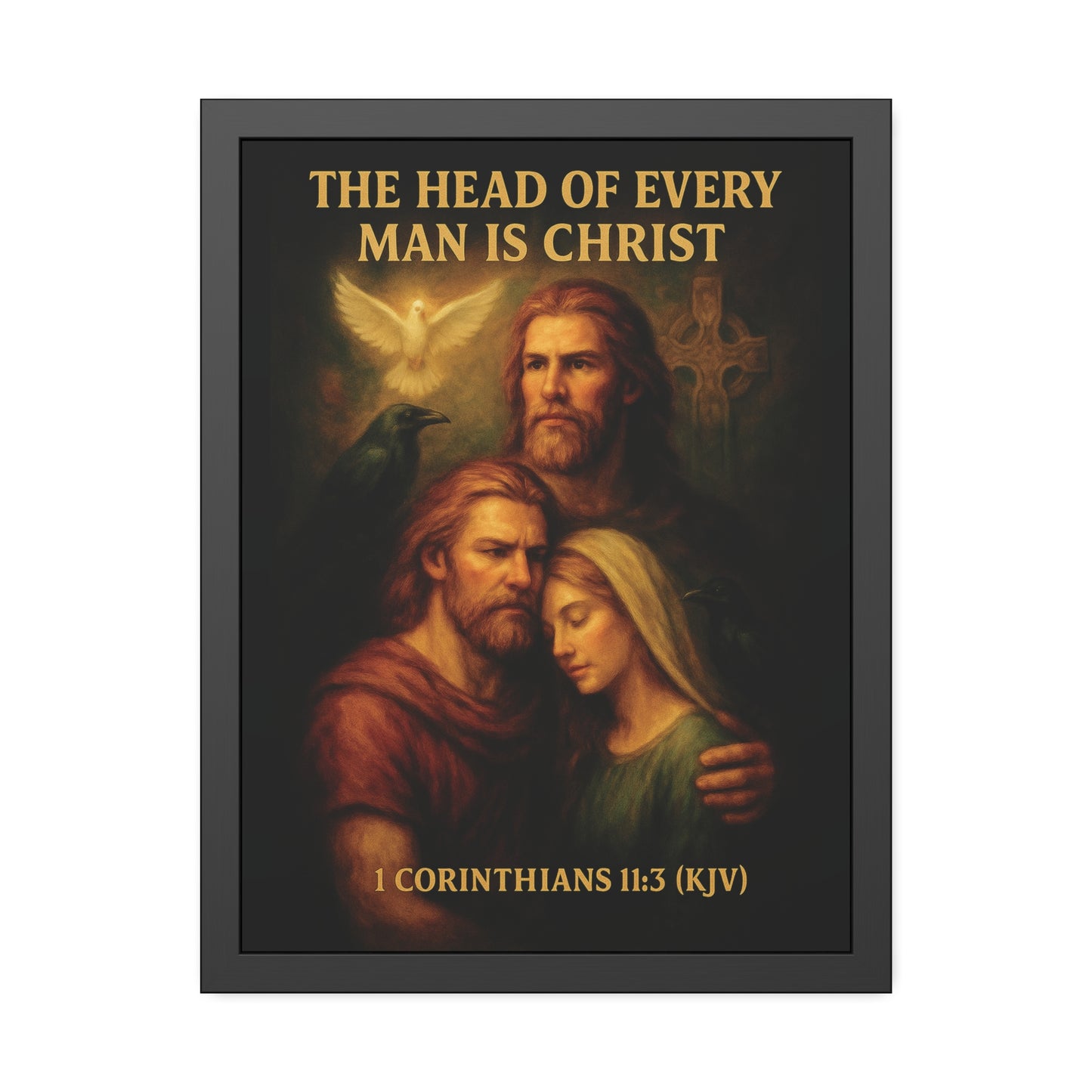 "1 Corinthians 11:3 (KJV)", Framed Paper Poster (Shadow Black)