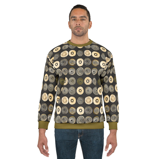 "Punk Polka", Wearable Pattern Art Unisex Sweatshirt (Soft Fig Green Cuffs)