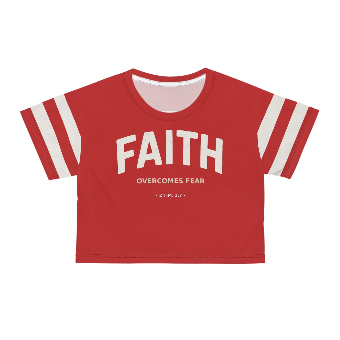 "Faith Overcomes Fear", Crop Tee (Light Cherry Red)