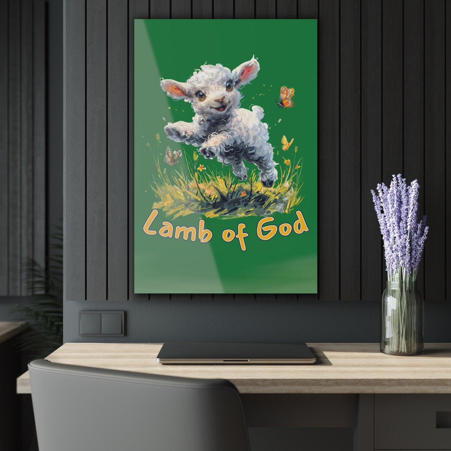 "Lamb of God", Kids Acrylic Wall Prints (French Cleat Hanging) (Patrick Leaf Green)