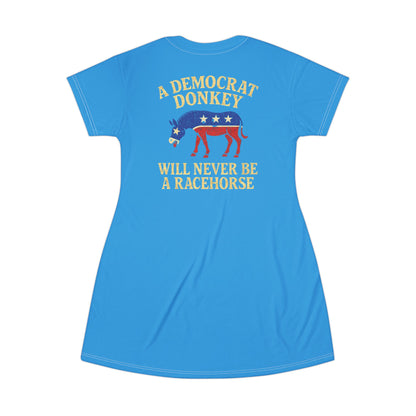 "A Democrat Donkey", T-Shirt Dress (Democrat Blue)