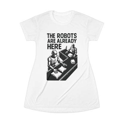 "The Robots Are Already Here", T-Shirt Dress (Frost White)