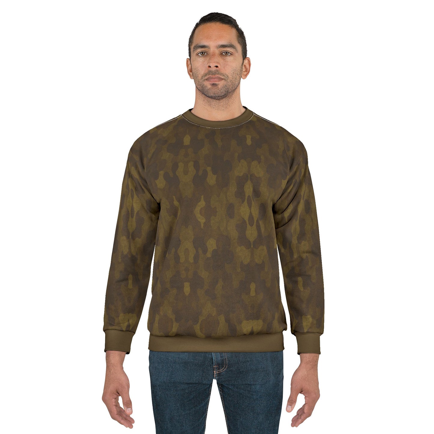 "Swamp Recon Camouflage", Unisex Sweatshirt (Cattail Bronze Cuffs and Collar)