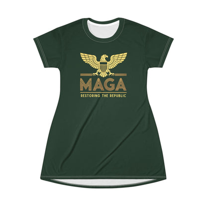 "MAGA - Restoring the Republic", T-Shirt Dress (Monsoon Green)