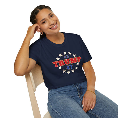 "Trump 45-47 Circle of Stars", Unisex Softstyle T-Shirt