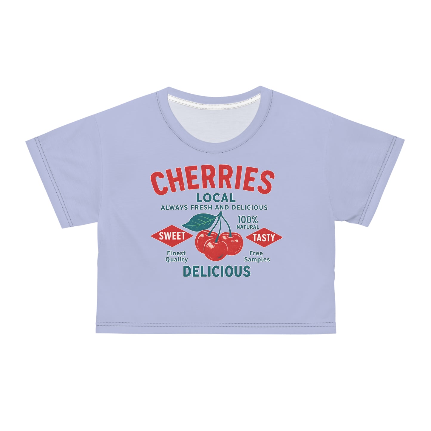 "Delicious Cherries", Crop Tee (Retro Periwinkle)