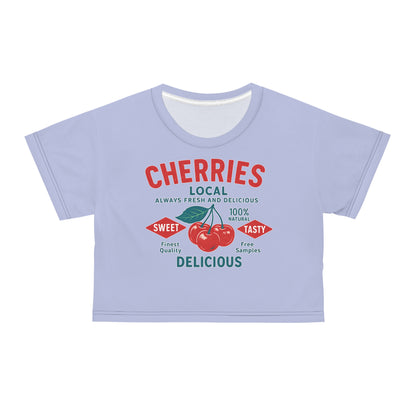 "Delicious Cherries", Crop Tee (Retro Periwinkle)