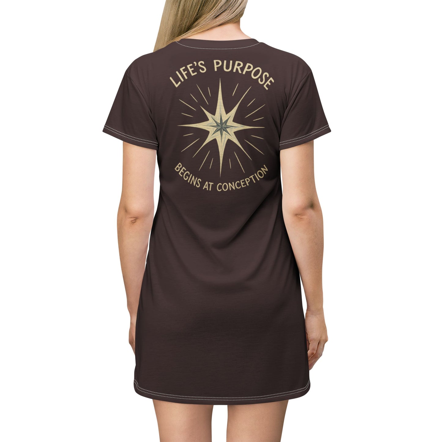 "Life's Purpose Begins at Conception #02", T-Shirt Dress (Irish Sienna)
