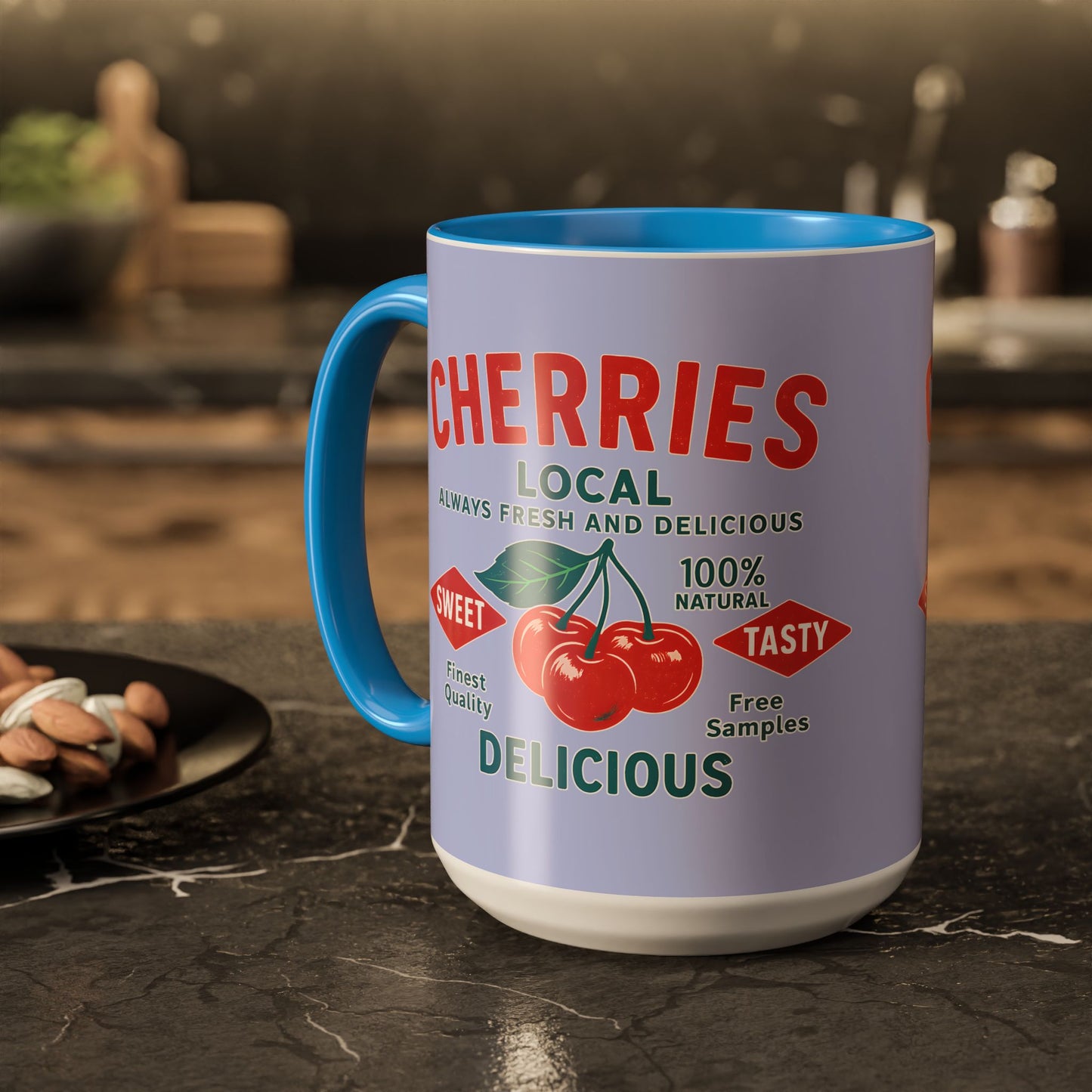 "Delicious Cherries", Colorful Mugs (11oz, 15oz) (Retro Periwinkle)