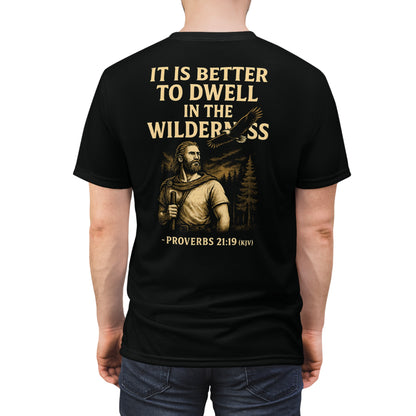 "Proverbs 21:19 (KJV)", Wearable Art Unisex T-shirt (Peatshadow Black)