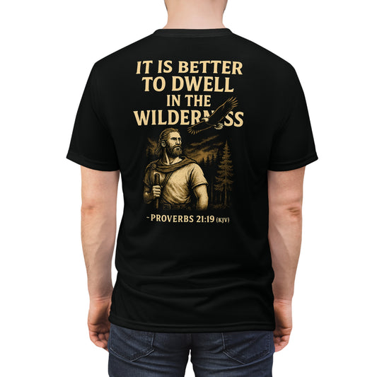 "Proverbs 21:19 (KJV)", Wearable Art Unisex T-shirt (Peatshadow Black)