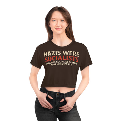 "Nazis were Socialists", Wearable Pattern Art Crop Tee (Zinnwaldite Brown)