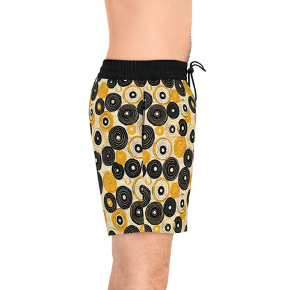 "Old 45's", Men's Mid-Length Swim Shorts (70's Black Cuffs)