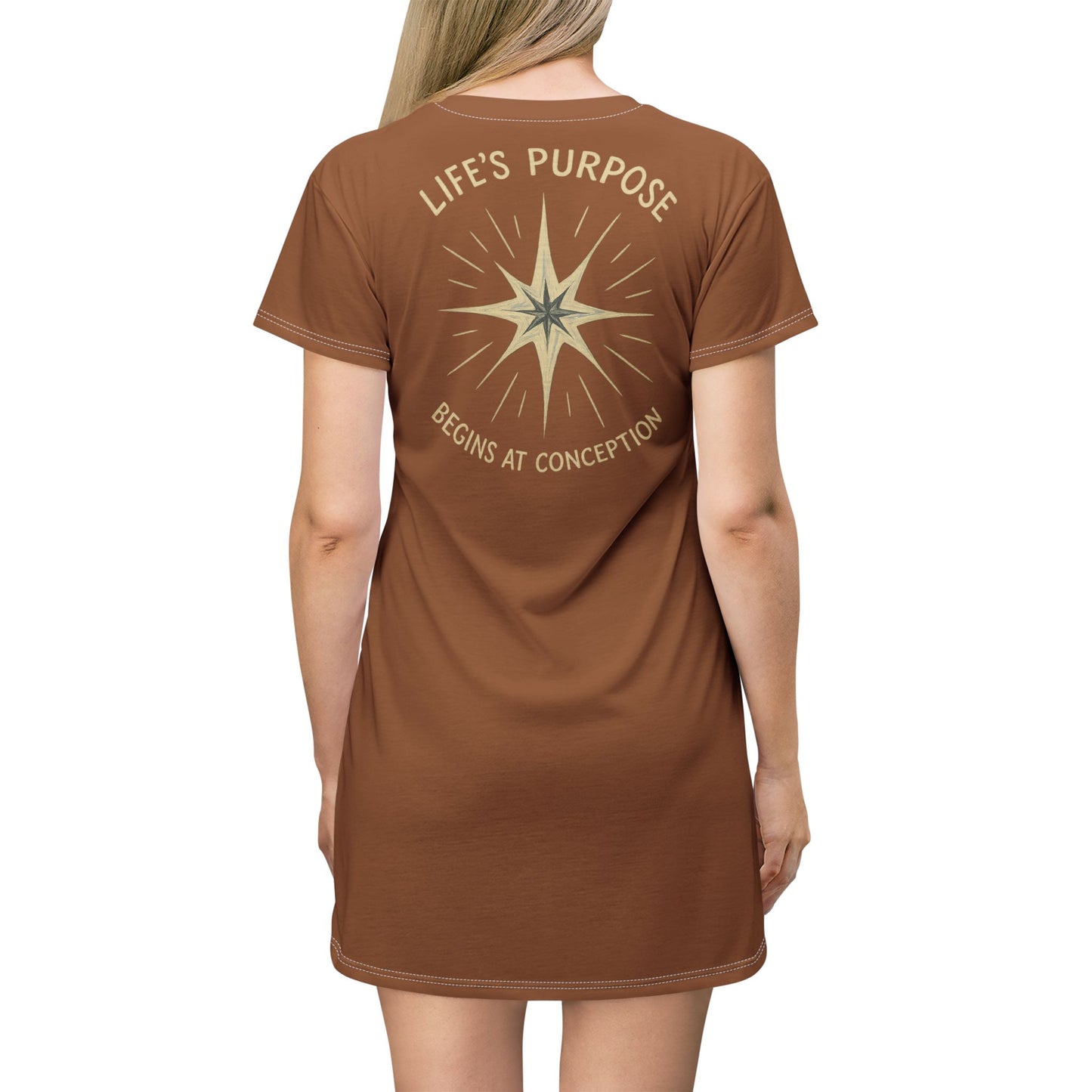 "Life's Purpose Begins at Conception #02", T-Shirt Dress (Mammoth Wool)
