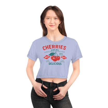 "Delicious Cherries", Crop Tee (Retro Periwinkle)