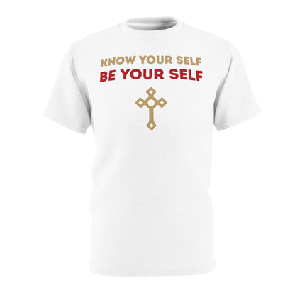 "Know Your Self", Unisex T-shirt (Foamy Milk White)