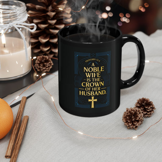 "Proverbs 12:4", Black Mug (11oz & 15oz)