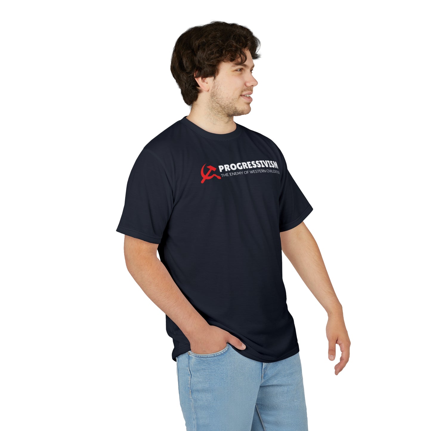 "Progressivism - Enemy of Western Civilization", Unisex Tee (Blackstone Blue)