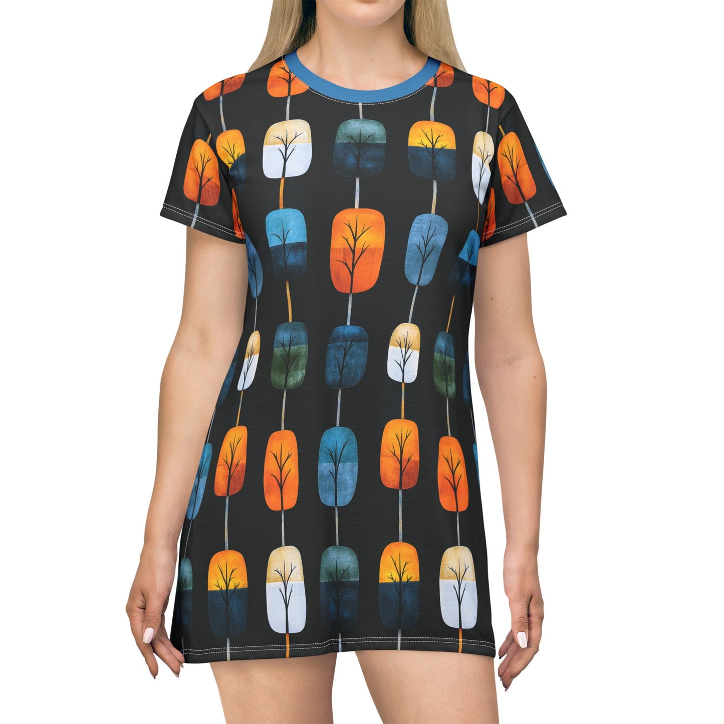 "Skyroot Grove", T-Shirt Dress (Cerulean Ember Collar)