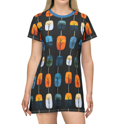 "Skyroot Grove", T-Shirt Dress (Cerulean Ember Collar)