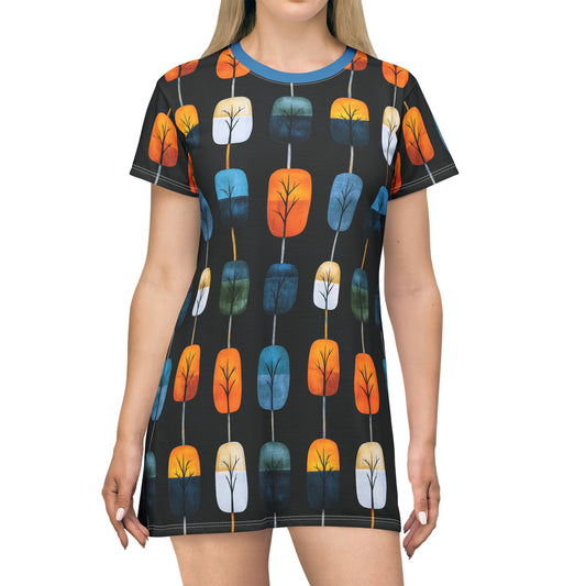 "Skyroot Grove", T-Shirt Dress (Cerulean Ember Collar)
