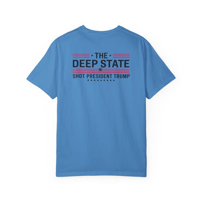 "The Deep State Shot President Trump" #02, Unisex White T-shirt