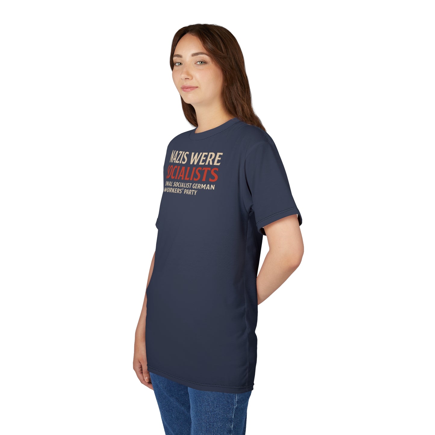 "Nazis were Socialists", Unisex T-shirt (Burka Blue Grey)