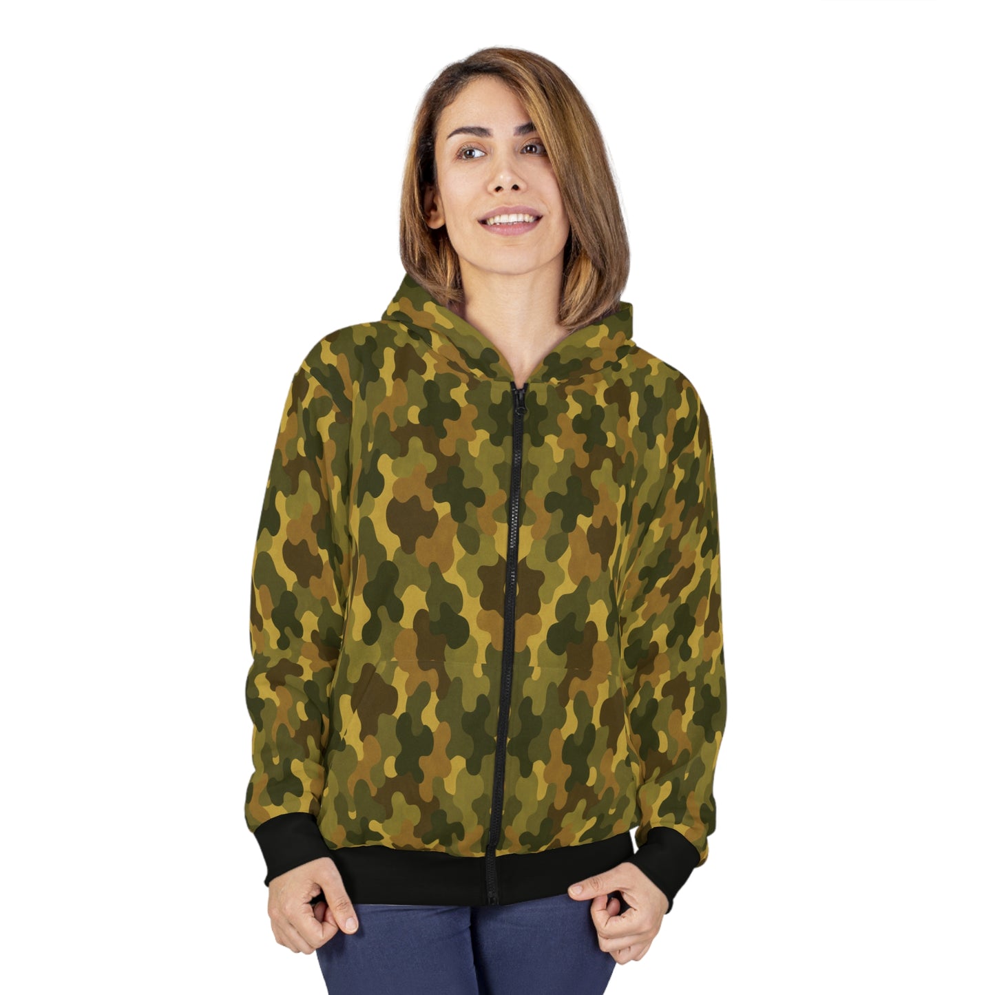 "SASR inspired Day-Ops Camouflage" Style 02, Unisex Wearable Art Zip Hoodie (SASR Black Cuffs and Waist)