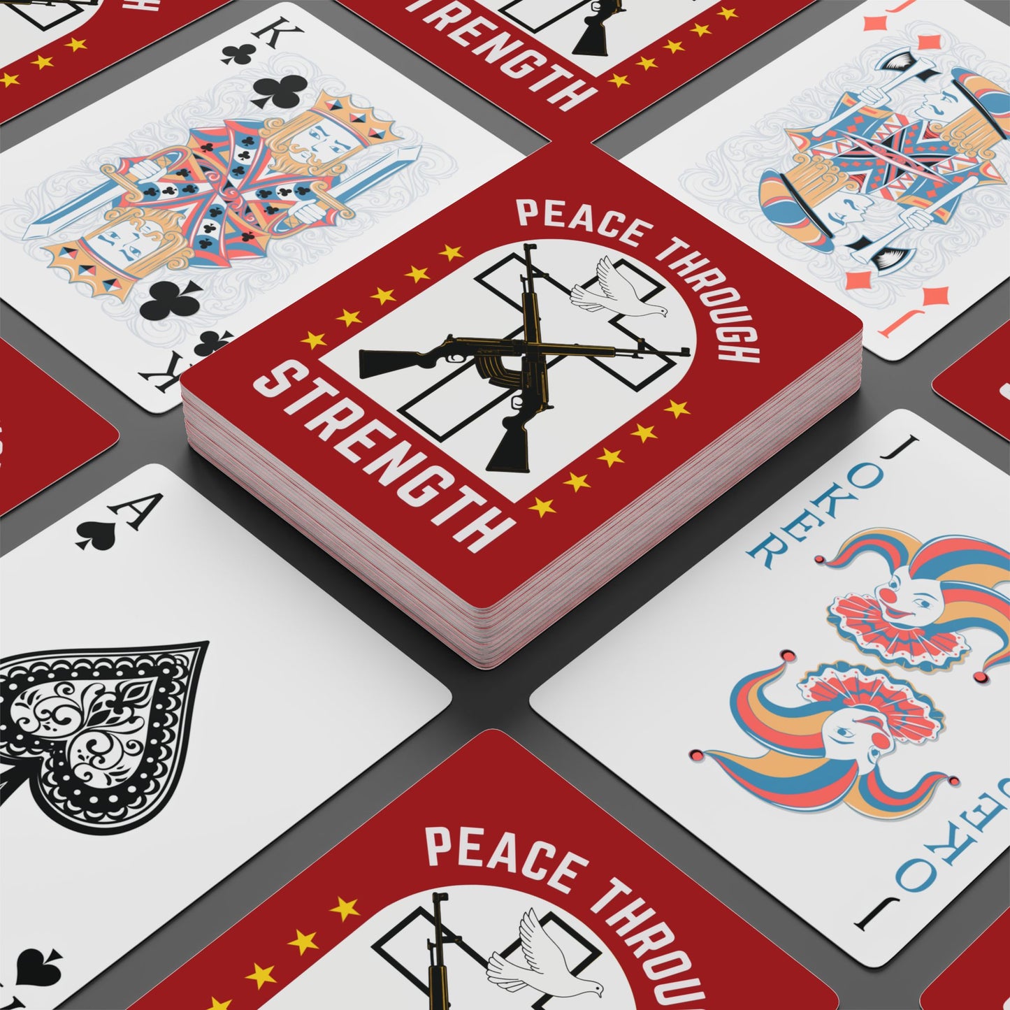 "Peace Through Strength" #01, Political Playing Cards (Blood Red)