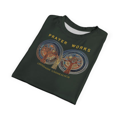 "Prayer Works – Gaelic Christian", Wearable Fine Art Unisex T-shirt (Hail Cloud Grey)