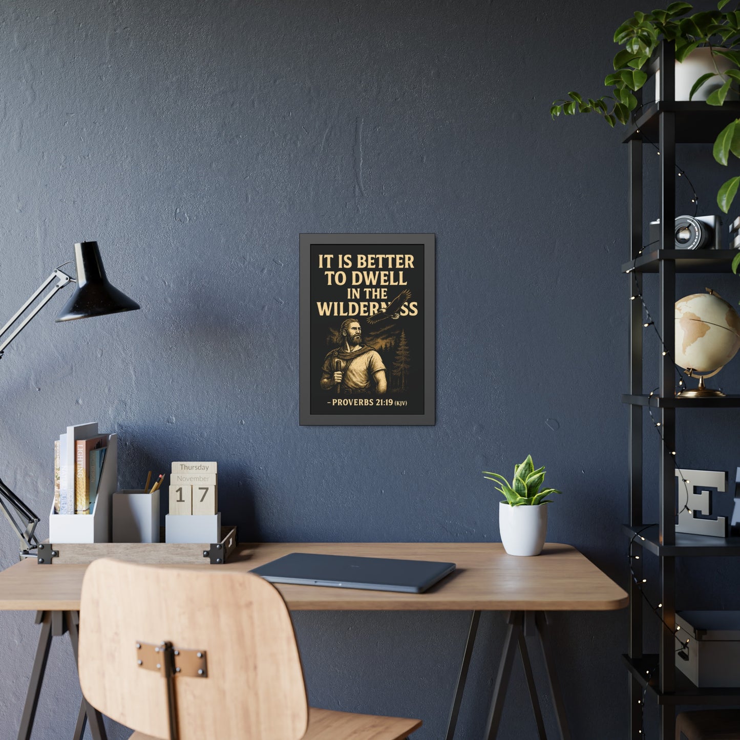 "Proverbs 21:19 (KJV)", Framed Paper Poster (Peatshadow Black)