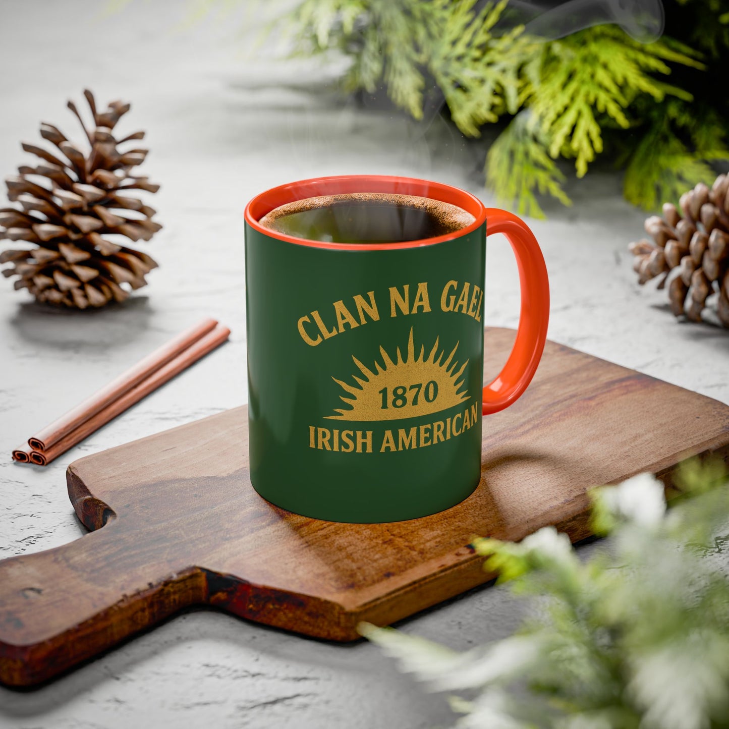 "Clan na Gael - Irish American", Colorful Mugs (11oz, 15oz) (Brithemain Green)