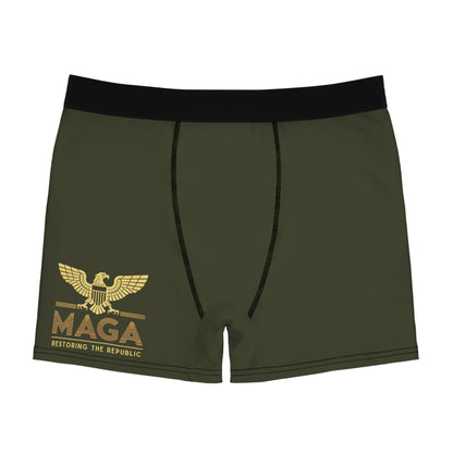"MAGA - Restoring the Republic", Men's Boxer Briefs (Dark Olive Green)
