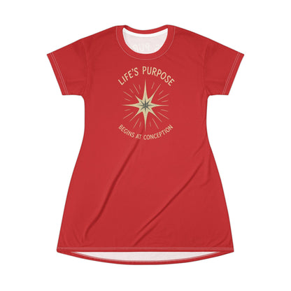 "Life's Purpose Begins at Conception #02", T-Shirt Dress (Blood Orange)
