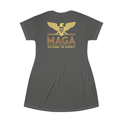 "MAGA - Restoring the Republic", T-Shirt Dress (Panzer Grey)