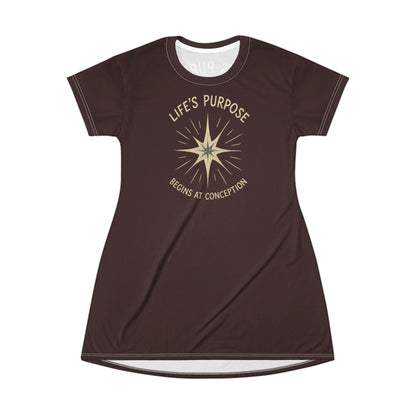 "Life's Purpose Begins at Conception #02", T-Shirt Dress (Irish Sienna)