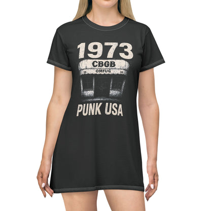 "1973 Punk USA", T-Shirt Dress (Peatshadow Black)