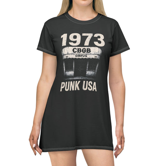 "1973 Punk USA", T-Shirt Dress (Peatshadow Black)