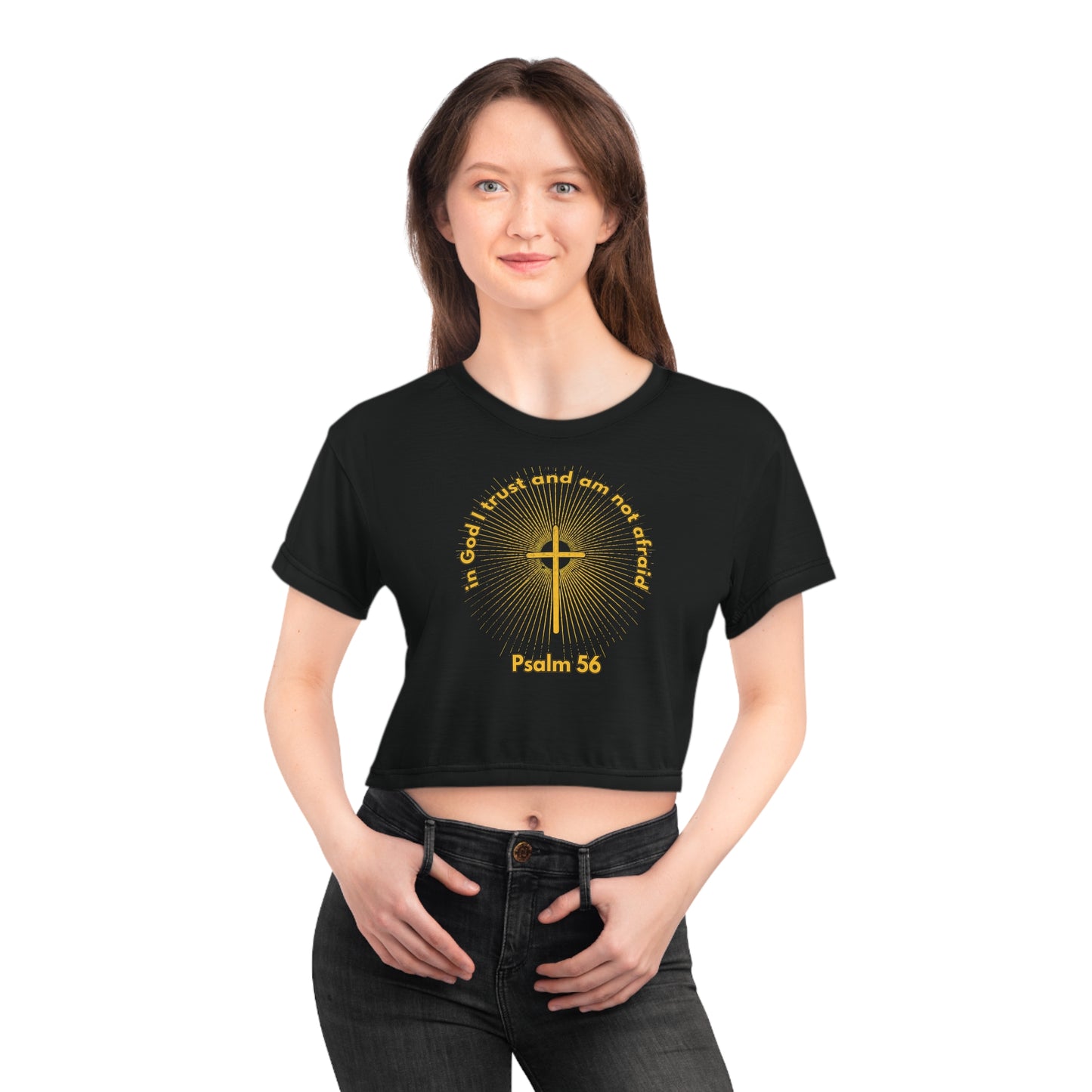 "Psalm 56 - In God I Trust and Am Not Afraid", Crop Tee (Void Black)